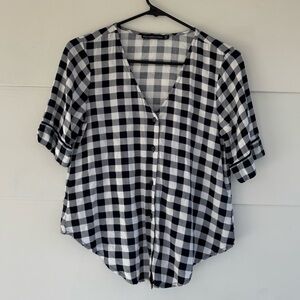 Abercrombie & Fitch Women’s XS White Black Plaid Gingham Blouse Button Up Top